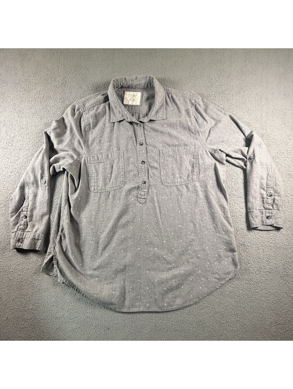 Sonoma Mens Shirt Extra Large Button Up Tan With White Dots Pockets Cotton
